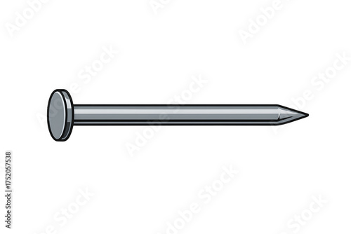 Steel Common Nail Isolated on Transparent Background, Metallic Fastener (Side View)