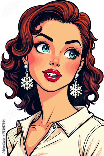 woman with snowflake earrings