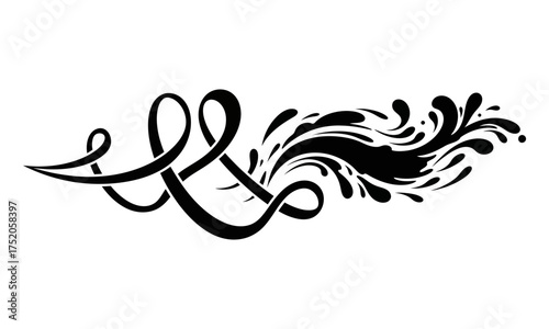 Dynamic flowing calligraphy-inspired decorative swirl with an energetic ink splash design element