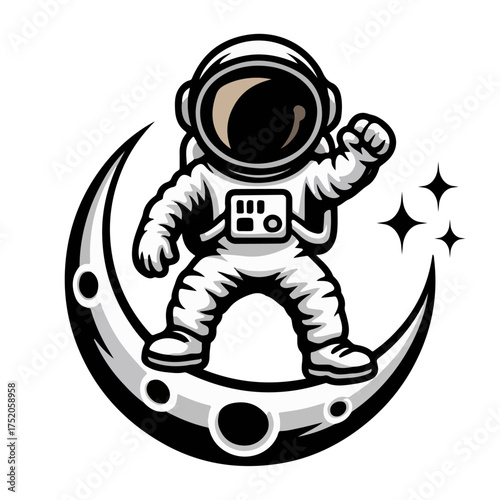 Astronaut Standing on Moon Surface with Stars Vector Illustration, cartoon, character, drawing, symbol, cute, design, vector, illustration.