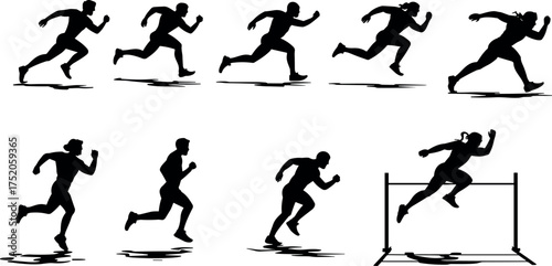 silhouette, runner, sprint, athlete, sports, speed, motion, exercise, training, race, fitness, hurdle, competition, female, male, track athlete, sports 