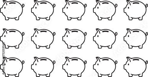Piggy Bank Icon Outline Pack – Clean Vector Money Saving Illustrations