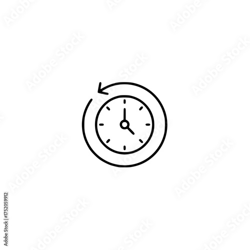 Simple line art clock with a counter-clockwise arrow icon representing history, past events, or time management