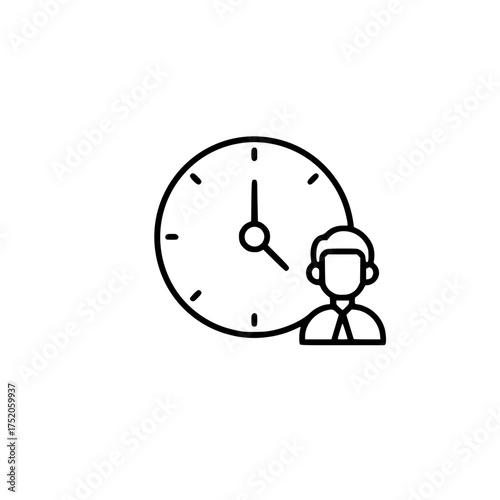 Sleek minimalist line art vector icon depicting a person with a clock, symbolizing effective time management and scheduling