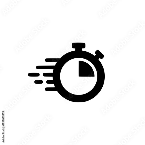 Dynamic quick time management stopwatch icon with motion lines, symbolizing fast delivery and urgent task completion for efficient processes and productivity