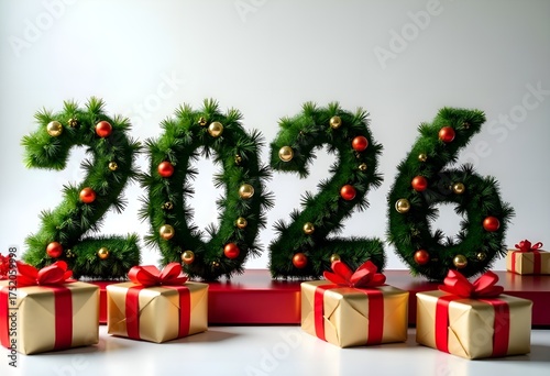 Decorated numbers 2026 with gift boxes.