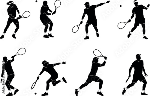 tennis, player, sport, game, match, athlete, racket, ball, silhouette, action, vector, exercise, fitness, 