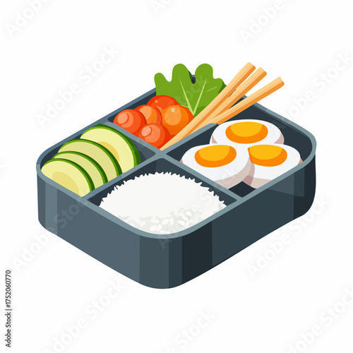 Bento Box Delight: A colorful and meticulously arranged bento box, filled with a variety of fresh, delicious foods, perfect for a healthy and convenient meal.