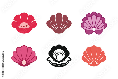 Vibrant seashell illustrations with pearls and decorative elements