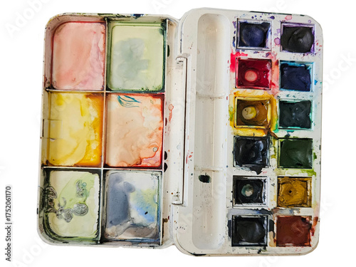 Konstfotografi Watercolor Paint Palette With Mixing Tray and Colorful Pans