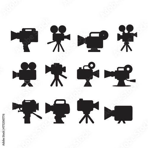 Silhouette of a video camera icon on a white background vector art illustration