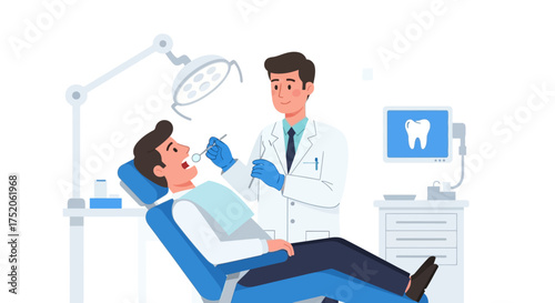 Dental Checkup Illustration - Dentist Examining Patients Teeth.