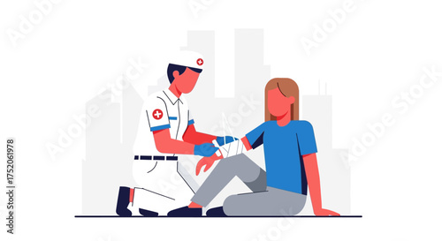 First aid assistance for injured woman.