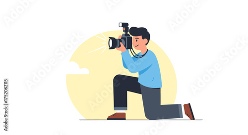 Photographer taking a picture with professional camera.