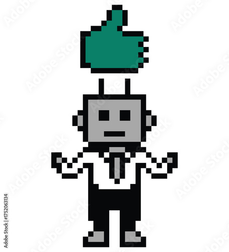 Cartoon pixel art of humanoid robot or ai learning robotic chat bot machine business vector character automation background 8 bit artificial intelligence.