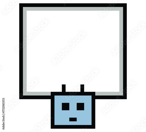 Cartoon pixel art of humanoid robot or ai learning robotic chat bot machine business vector character automation background 8 bit artificial intelligence.