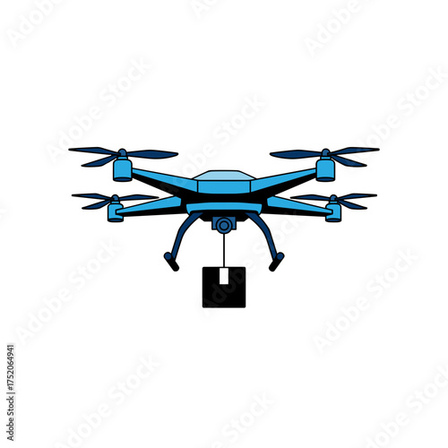 Drone designed for delivery with a package attached, on a transparent background