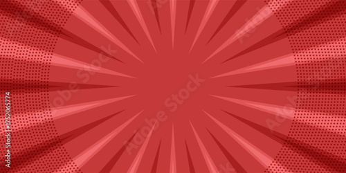 Red comic sunburst effect background with halftone. pop art comic-style vector background. Suitable for templates, sale banners, events, ads, web and pages, Modern