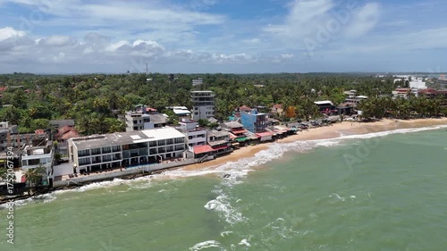 Hikkaduwa Beach Aerial View with Tropical Coastline and Ocean Waves, Sri Lanka