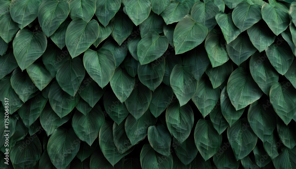 Obraz premium Introducing The Lush Display: A Plant Adorned With An Abundance Of Green Leaves Creating A Stunning Wall Of Foliage.