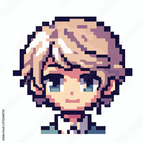 Pixel Art Illustration of Anime-Style Character with Blonde Hair