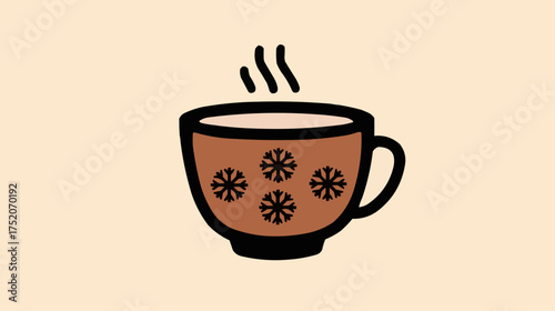 A brown coffee cup or tea with a snowflake pattern for winter holiday packaging and seasonal beverage branding