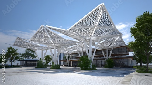 eco friendly commercial plaza design with solar shading canopies