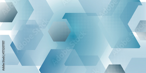 Abstract background with blue gradient hexagonal geometric shape decoration. Background with modern and futuristic layered pattern design. EPS. 5