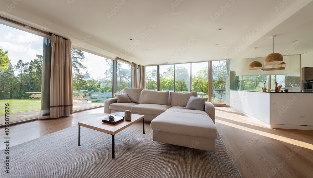 Fototapeta premium modern bright living area with large windows