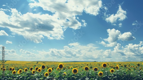 Sunny Spring & Summer Meadows: Yellow Sunflowers, Blue Skies, and Bees in Rural Flower Fields & Gardens