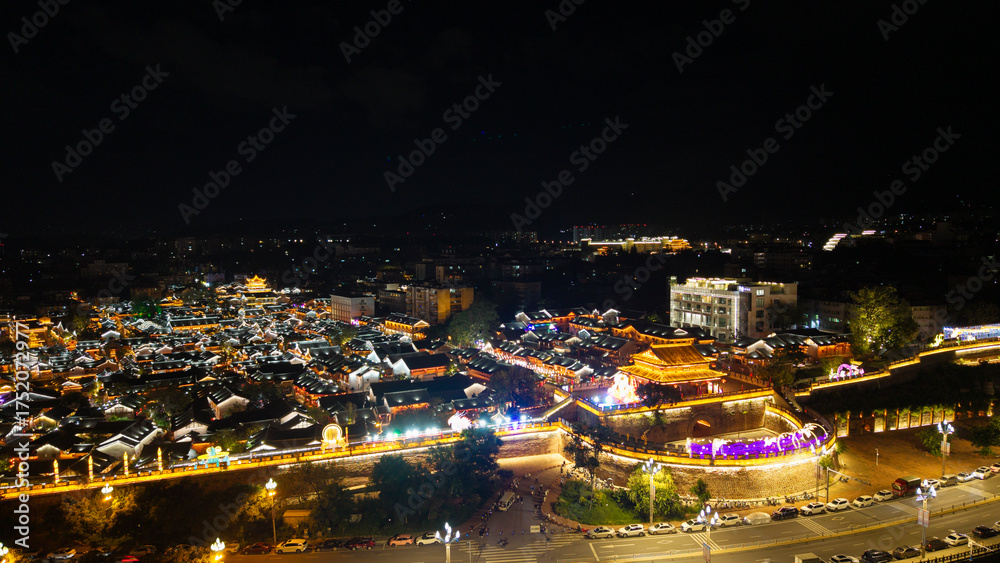Naklejka premium Aerial photography of the night view of Xichang Ancient City in China