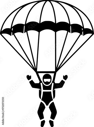 black and white vector illustration of a parachutist