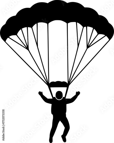 black and white vector illustration of a parachutist