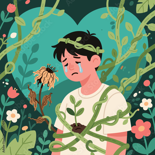 Emotional Struggle A Boy's Heartbreak and Growth Amidst Entangling Vines