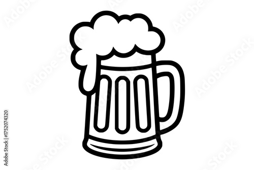 Oktoberfest Beer Stein with Overflowing Foam Cartoon Vector – Black and White Line Art Generative AI
