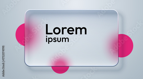 Website landing page template in glass morphism style. Frosted glass partition with floating spheres