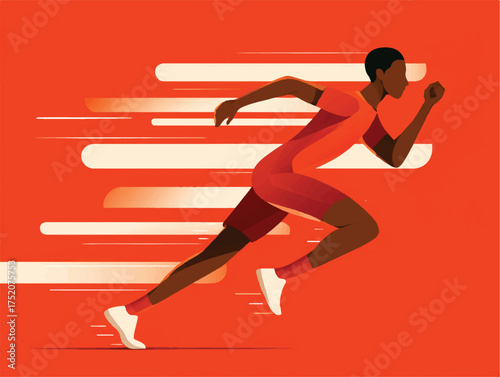 African American sprinter athlete in motion with abstract speed lines vector illustration for branding advertisement and sports poster design representing peak performance