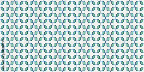 Seamless geometric lattice pattern. Modern decorative vector with repeating interlocking shapes, perfect for wallpapers, textiles, wrapping paper, and digital backgrounds. Blue teal 049