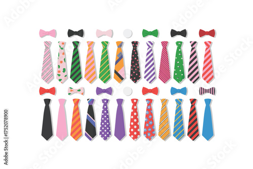 Collection of colorful patterned ties and bow ties for pets