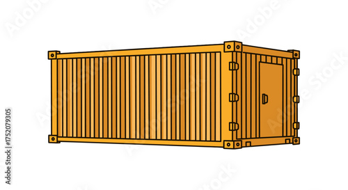 Orange Shipping Container with Door, Industrial Cargo Storage, Freight Transportation, Warehouse Container, Steel Modular Box, Logistic Storage Unit, Isolated Illustration Vector