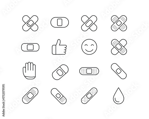 Collection of hand drawn bandage icons and medical symbols
