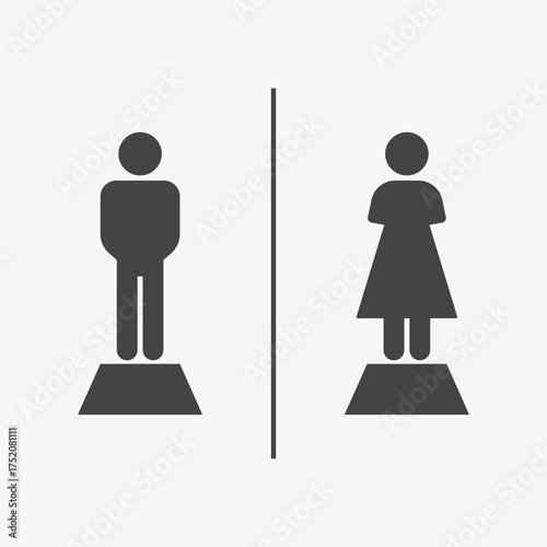 Islamic prayer rooms for men and women, separate musalla areas in mosque interior. Black icon vector illustration