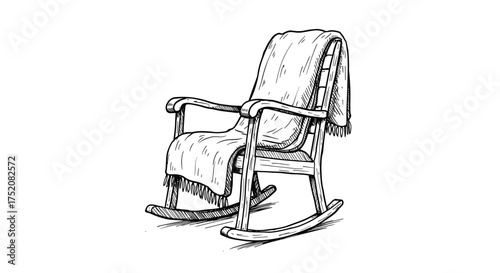 Rocking chair with a blanket draped on it in a minimalist style vector illustration on transparent background