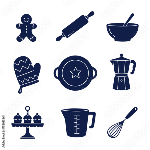 Festive Christmas Kitchenware Hand-Drawn Silhouette Icons