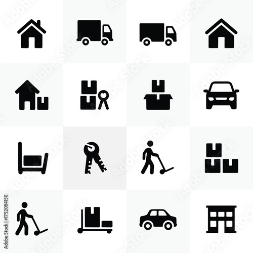 Collection of icons representing moving and relocation services