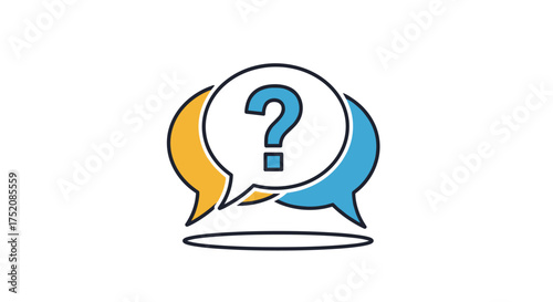 Question mark icon in speech bubbles. FAQ, help and support concept. Customer service, communication and dialogue symbol. Asking questions, problem and solution design.