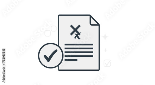 Signed document icon with approval checkmark. Concept of contract, agreement, deal confirmation, and business verification. Vector illustration of legal paperwork approved.