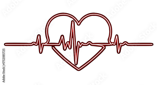 Red cardiogram line in a heart shape. EKG heartbeat pulse wave. Medical vector concept for cardiology, health, and life. Symbol for heart rate, rhythm monitoring and love.
