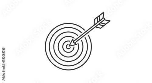 Target with arrow in the bullseye. Business goal achievement and success concept. Marketing strategy, aim, focus, accuracy, and objective. Hitting the mark. Mission accomplished.