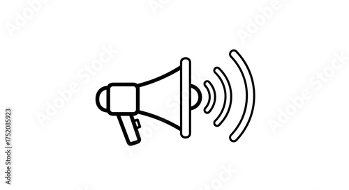 Megaphone loudspeaker line icon for announcements, alerts, and marketing. Vector graphic symbol for broadcast, communication, sound, volume, and audio messages.